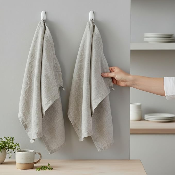 Linen Kitchen Dish Towels – 20” x 27” – 100% Pure Stonewashed Linen Hemstitch Hand Towel/Tea Towel - Set of 2 (Natural)