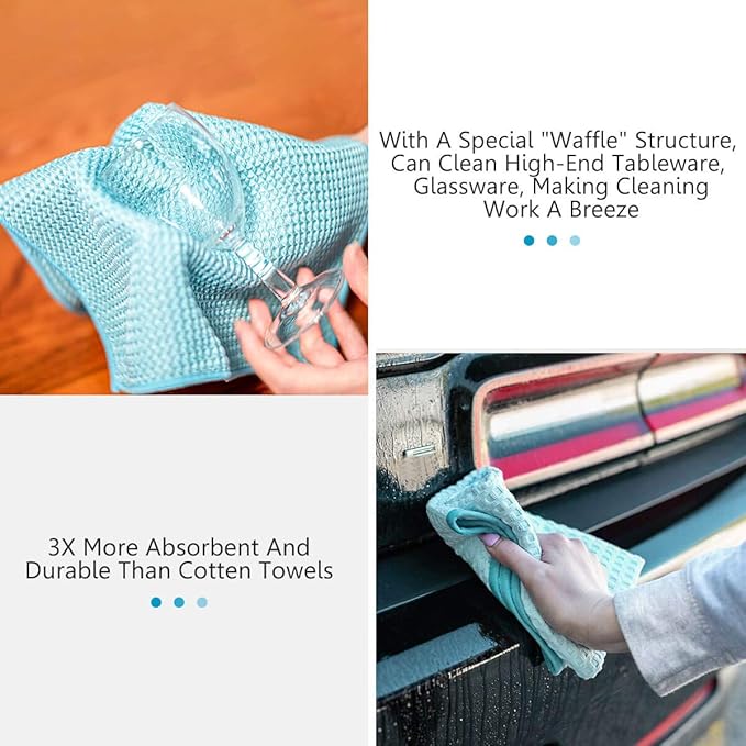 8 Pack Waffle Weave Microfiber Towels,Premium 3D Mesh Waffle Weave Quick Drying Towel for Car Detailing,All-Purpose Streakless Microfiber Cleaning Cloth Kitchen Dish Rags,12 x 12 Inches,Blue