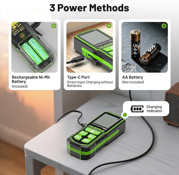 Huepar 330Ft Green Laser Measurement Tool with APP Control, Rechargeable Bluetooth Distance Meter ±1/16" High Accuracy, Angle Sensor, Multiple Modes, IP54 Waterproof Durable for Home & Construction