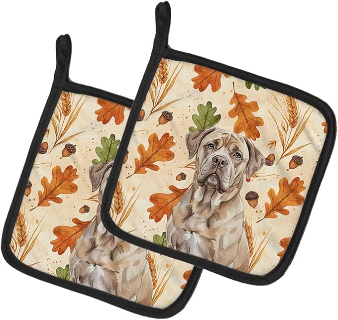 Caroline's Treasures Isabella Dogue de Bordeaux Heirloom Fall Pair of Pot Holders Pair 7.5x7.5 Quilted Insulated Hot Pads Decorative Kitchen Gift Made in USA