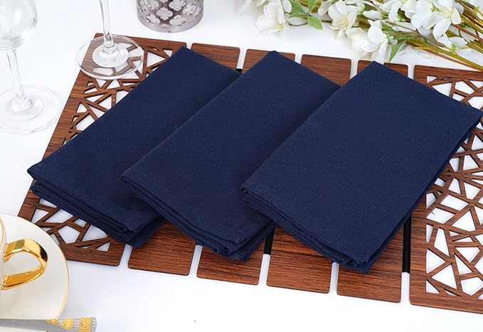 Blue Needles Solid Cloth Napkins Set of 6 Navy Blue 100% Cotton Dinner Napkins 18x18 inches - Soft, Reusable, Absorbent & Washable Linen, Ideal for Spring Summer Easter Events Parties & Everyday Use