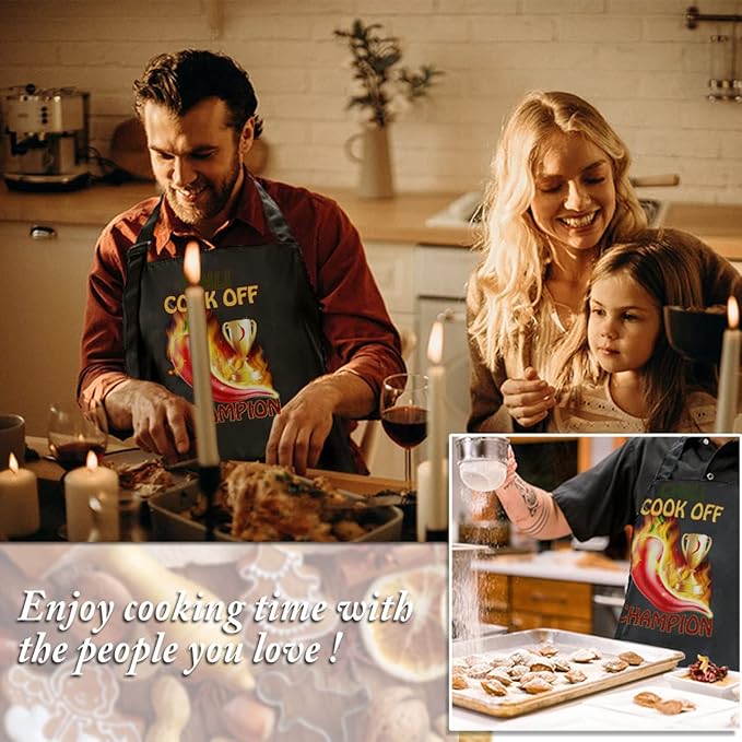 Funny Baking Apron,Baking Apron for Women with Pockets,Funny Chili Cook Off Apron, Cooking Chef Apron with BBQ, Kitchen Work Aprons with Pockets Birthday Dad Creative Gifts