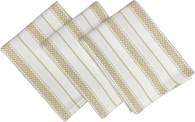 Kitchen Towels Set – Pack of 3 (20’’ x 30’’) Extra Large Premium Cotton Dish Towels for Kitchen – Chain Stripe Towels – Absorbent – 100% Cotton – with Hanging Loop – Taupe