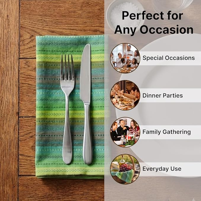 LFH Home Cotton Rich Cloth Salsa Napkin Set of 12 Washable Soft Durable Striped Table Napkins for Dining Wedding Daily Use Reusable Eco-Friendly Fabric Napkins for Elegant Settings(18x18)-Lime Multi