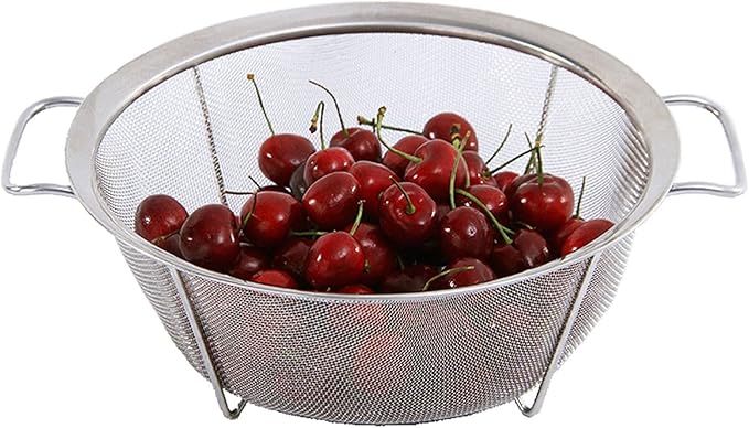 AJIODA Stainless Steel Mesh Colander Strainer Basket, 4 Quart Fine Mesh Net Colander with Heavy Duty Handles & Wide Rim & Resting Feet for Strain, Drain, Rinse, Fry, Steam or Cook Vegetables & Pasta