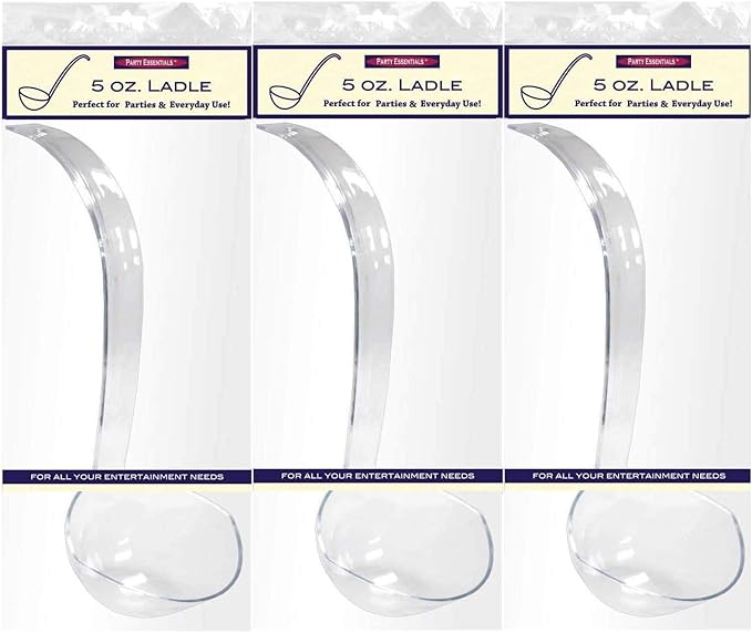 Party Essentials Hard Plastic 5-Ounce Punch Bowl/Serving Ladle, 3-Count, Clear