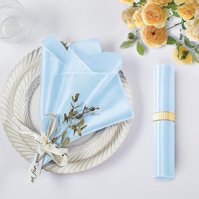 KKJIAF 50 Pack Light Blue Square Satin Napkins 17x17 Inch Soft Smooth Cloth Napkins，Silky Table Napkin for Wedding Banquet Party Decoration