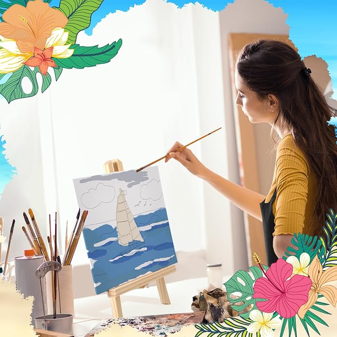 Motipuns 12 Set Pre Drawn Canvas for Painting for Adults Sip and Paint Kit with Easels 8 x 10 Inches Paint Party Kit with Printed Canvas Paints Brushes Palette Bag Apron(Beach)