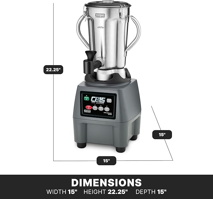 Waring Commercial Heavy Duty Blender, 3.75 HP Motor with 1-Gallon Stainless Steel Jar & Spigot, for Smoothies Soups Sauces Restaurants, CB15SF
