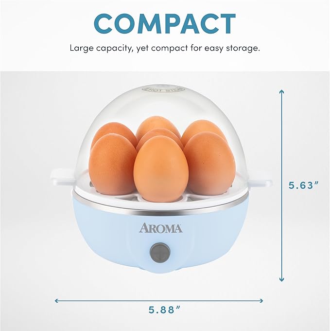 AROMA® Overly Easy Egg Cooker, Steamer, and Electric Egg Poacher | XL Capacity Egg Steamer Fits 7 Eggs