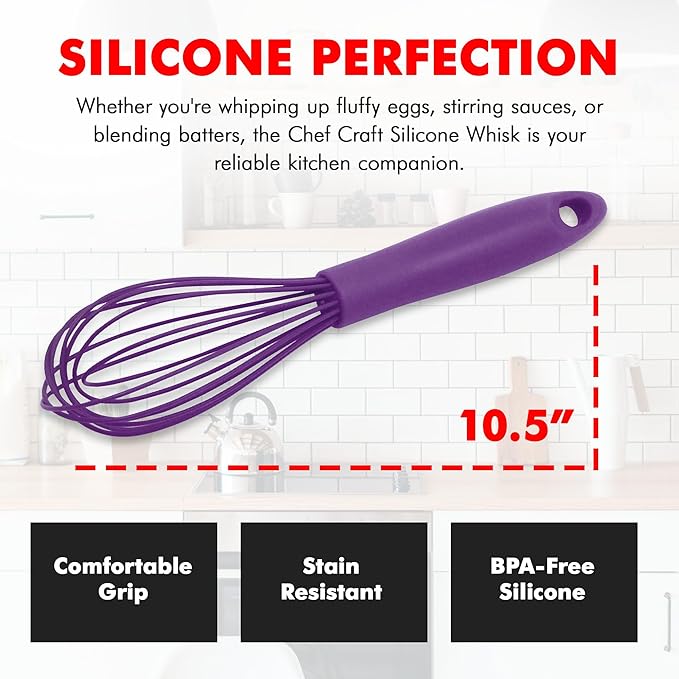 Chef Craft Premium Silicone Wire Cooking Whisk, 10.5 Inch, Purple
