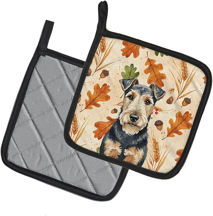 Caroline's Treasures Welsh Terrier Heirloom Fall Pair of Pot Holders Pair 7.5x7.5 Quilted Insulated Hot Pads Decorative Kitchen Gift Made in USA