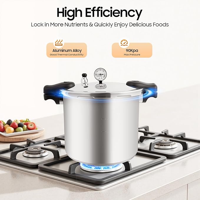 Pressure Canner 22-Quart, Silver Aluminum Pressure Cooker Stainless Steel Pressure Canner 22 Quart Induction Built-in Pressure Gauge with Rack