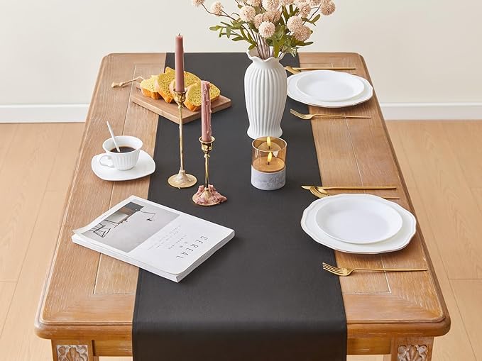 YATOJUZI Black Table Runner Seasonal Summer Autumn Kitchen Dining Coffee Table Decoration 95 Inches Long Waterproof Farmhouse Rustic Table Runner Halloween Home Wedding Party Decor 16x95Inch