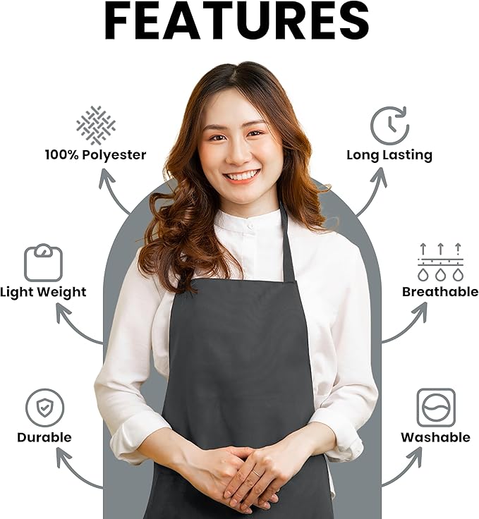 Avalon Kitchen Aprons for Men - 100% Polyester Chef Apron Women with Extra Long Ties - Cooking Aprons for Women & Mens Apron