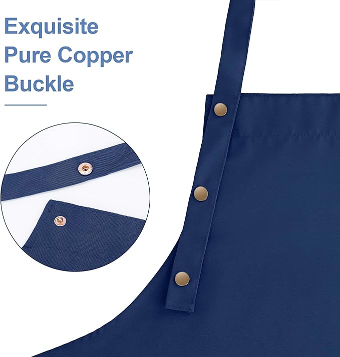 Apron for Men Women with Adjustable Straps and Large Pockets, Canvas Cotton Cooking Kitchen Chef Bib Aprons Waterproof Blue