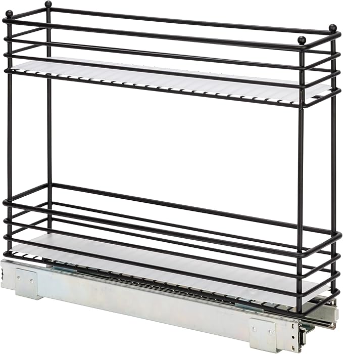 Household Essentials Glidez Multipurpose Paint-Finished Steel Pull-Out/Slide-Out Storage Organizer with Plastic Liners for Under Cabinet Use - 2-Tier Design, Black