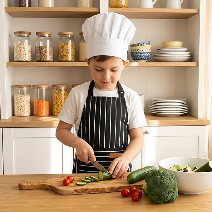 2 Pack Stripes Kids Apron, Kids Cooking Aprons with 2 Pockets, Cute Aprons for Cooking for Boys and Girls