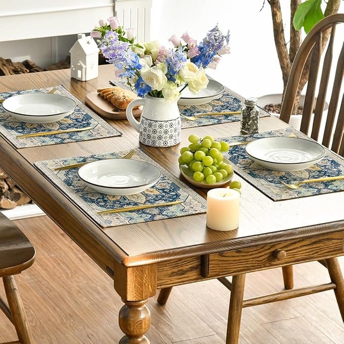 Artoid Mode Boho Bohemia Style Sliver Placemats Set of 4, 12x18 Inch Country Rustic Farmhouse Magical Fall Table Mats for Party Kitchen Dining Decoration