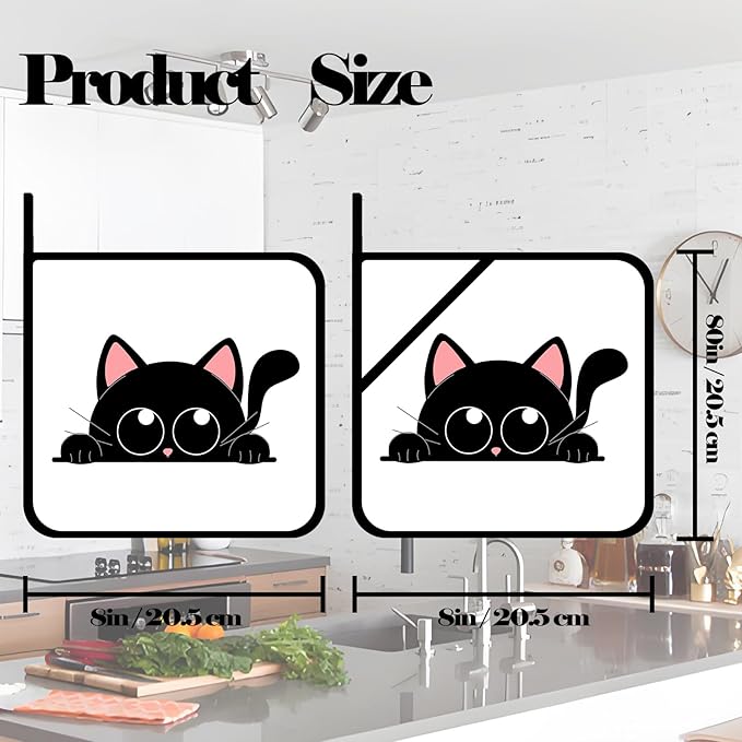 Cute Black Cat Pot Holders Set of 2,Kitchen Heat Resistant Potholder for BBQ Cooking Baking,Food Hot Pad for Women Men