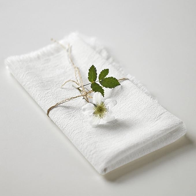 Handmade Cloth Napkins 100% Cotton Napkins with Fringe，Delicate Handmade Cloth Napkins for Dinners, Parties, Weddings and More，18 x 18 Inch Set of 12 - White