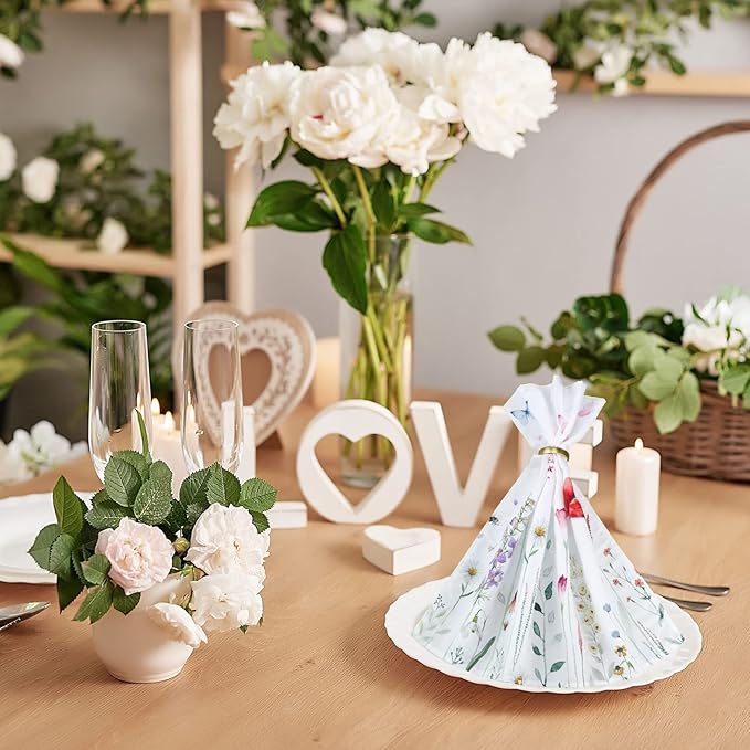 12 Pcs Spring Cloth Napkins Floral 20'' x 20'' Washable Dinner Tea Party Napkins for Kitchen Party Wedding Restaurant Indoor Outdoor Botanical Fresh Spring Summer