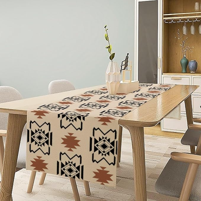 Western Aztec Table Runner Vintage Boho Pattern Geometric Art Printed Runner for Home Kitchen Dining Table Living Room Decor Fabric 1 Panel W13xL60in