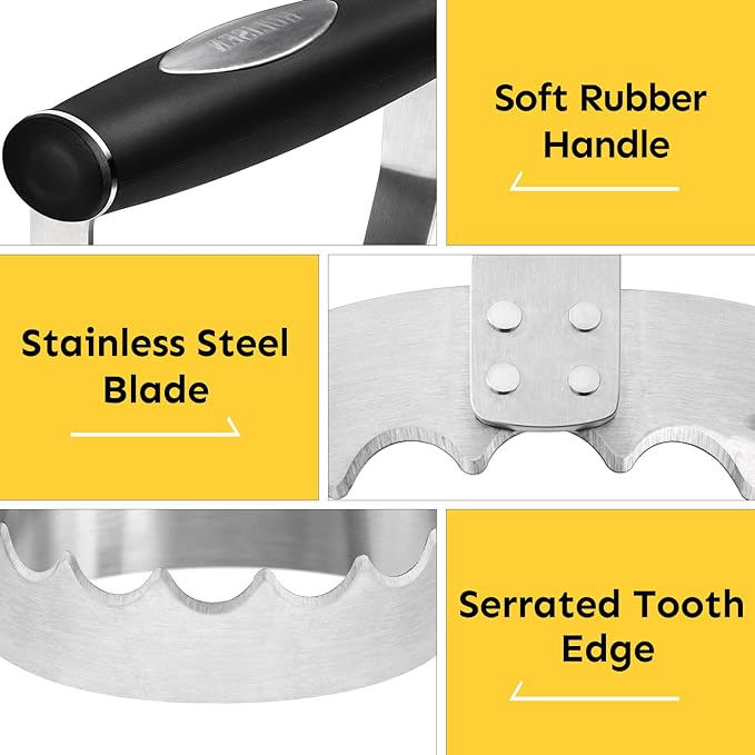 HULISEN Cutlery Serrated Food Chopper, 3 Inch Stainless Steel Manual Hand Chopper with Grip Handle & Serrated Tooth Edge, Handheld Chopper, Chop Cabbage, Egg, Nut, Ground Meat, Vegetable for Salad