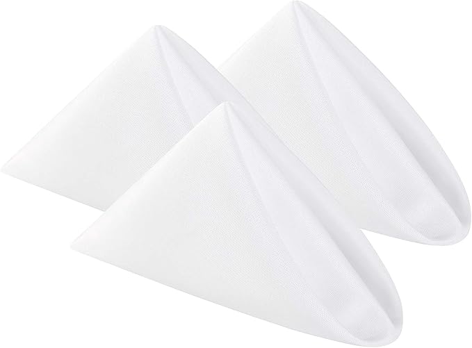 Cloth Napkins 17x17 inch Washable Polyester Dinner Napkins Soft Table Napkins for Wedding Party Dining Banquet(White,12PCS)