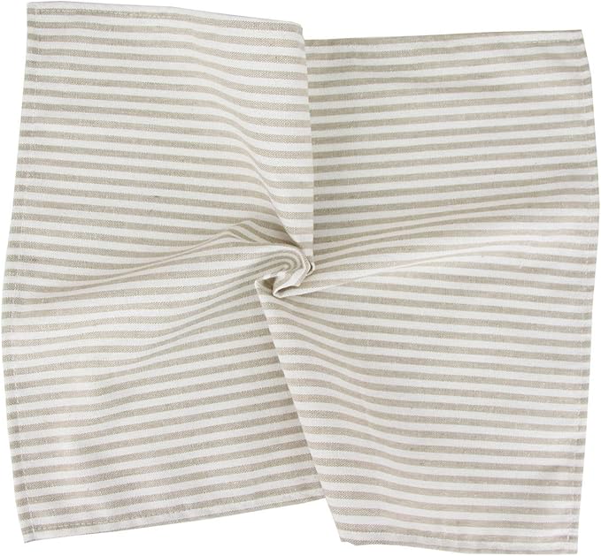 Plain Striped Cotton Linen Blended Dinner Cloth Napkins - Set of 12 (40 x 30 cm) - for Events & Home Use (Beige)