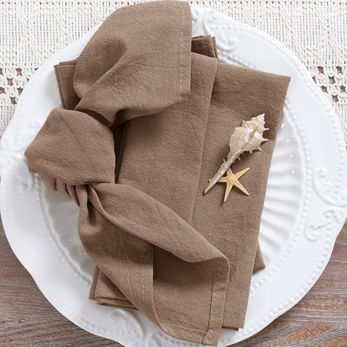 MLMC 8 Pack Nude Cloth Napkins Rustic Washable Cotton Linen Napkins Set of 8 17"x17" Reusable Brown Dinner Napkins Cloth for Wedding Party Reception Gathering Table Decorations