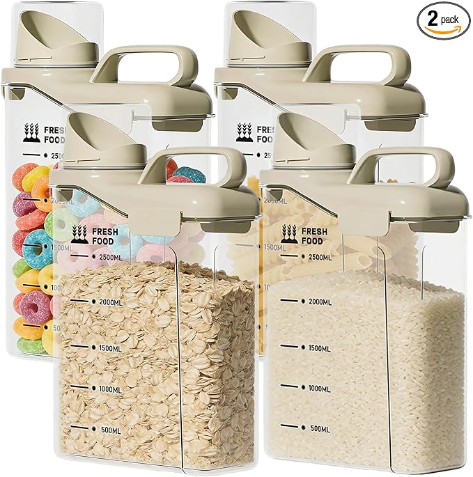 Rice Containers 5.5LBS, and Cereal Storage Dispenser-Airtight Food Storage Organizers BPA free Plastic Kitchen Storage Containers food-grade PET material Suitable for rice, cereal, flour,etc（4PC）