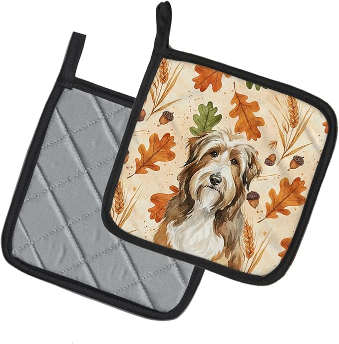 Caroline's Treasures Brown Bearded Collie Heirloom Fall Pair of Pot Holders Pair 7.5x7.5 Quilted Insulated Hot Pads Decorative Kitchen Gift Made in USA