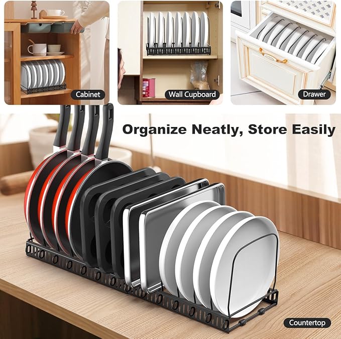 Housolution Cutting Board Organizer Rack, Expandable Baking Tray and Cookie Sheet Organizer with 14 Adjustable Dividers, Bakeware Muffin Tin Cupcake Pan Storage Organizer for Cabinet, Black