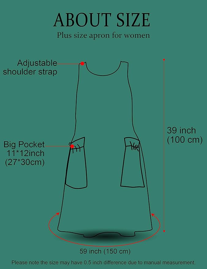 Big Plus Size Aprons for Women with Pockets Cotton Linen Baking Kitchen Cooking