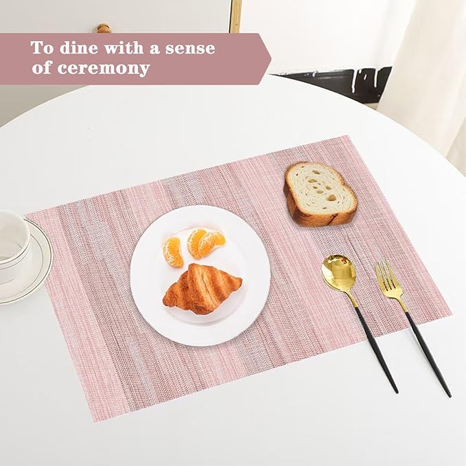 Misty Rose Placemats Set of 2 - Heat Resistant Non-Slip Place mats for Dining Table, Washable Durable PVC Vinyl Woven Table Mats (Misty Rose, 2)