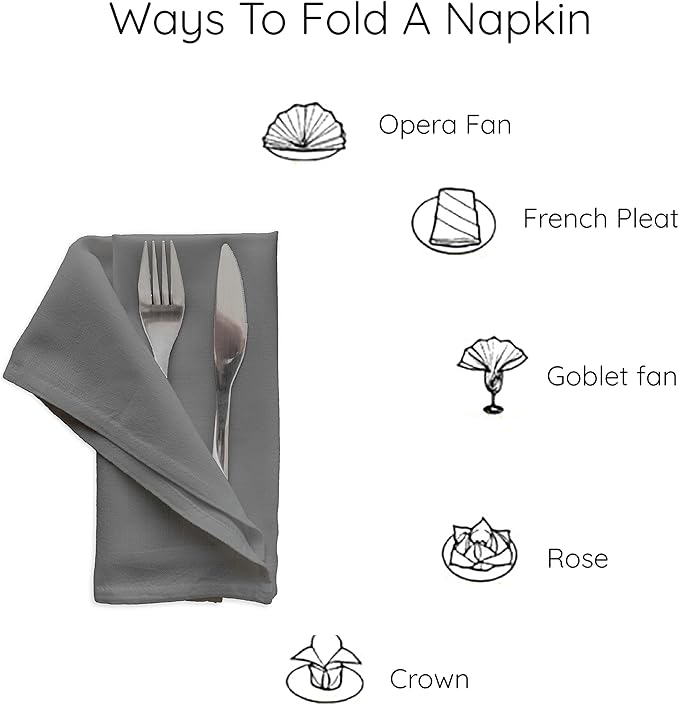 Encasa XO Grey Cloth Napkins Set of 6, 17"x17" | Solid Color Cotton Dinner Napkins | Washable & Reusable Wedding Napkins for Holiday Dinners, Party, & Everyday Table Decor