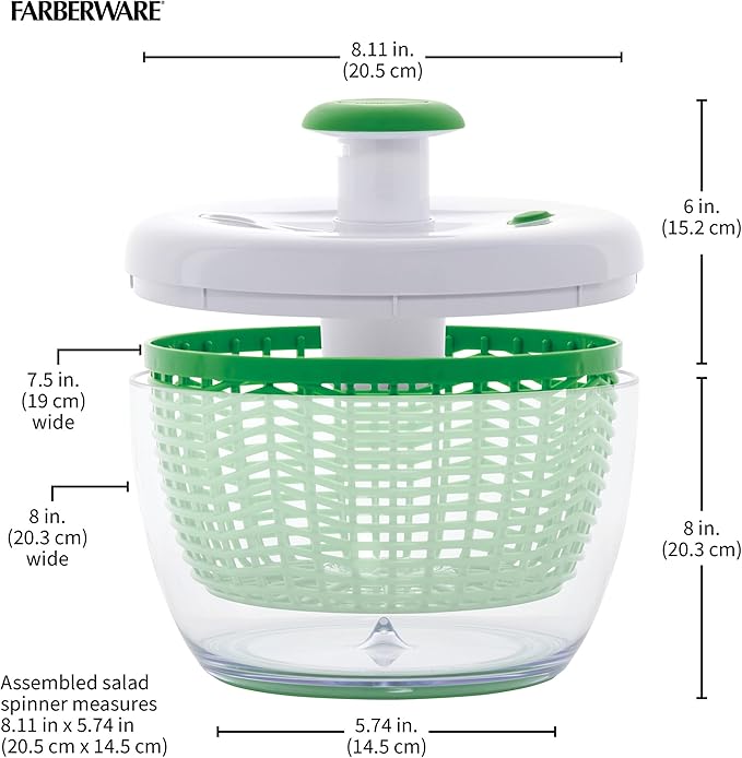 Farberware Small Pro Salad Spinner, 3.16 Qt Lettuce Spinner with Pump Mechanism, Colander Basket and Non-Slip Base - Compact Fruit Washer Spinner Bowl for Singles and Couples