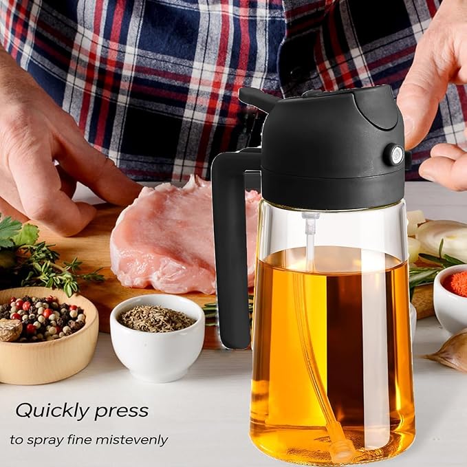 4 Pack 16oz/470 ml Olive Oil Dispenser Bottle 2 in 1 Clear Glass Oil Sprayer and Container Refillable Vinegar Dispenser with Automatic Cap Portable Spray Bottle for Cooking Baking Orange