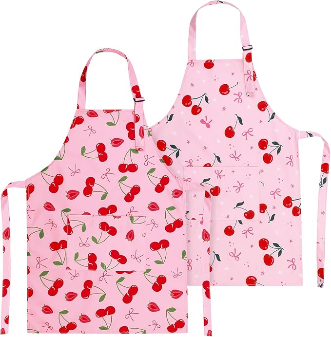 2 Pack Kids Apron, Cute Cooking Aprons, Waterproof Art Apron with Pockets, Toddler Painting Artist Apron Adjustable