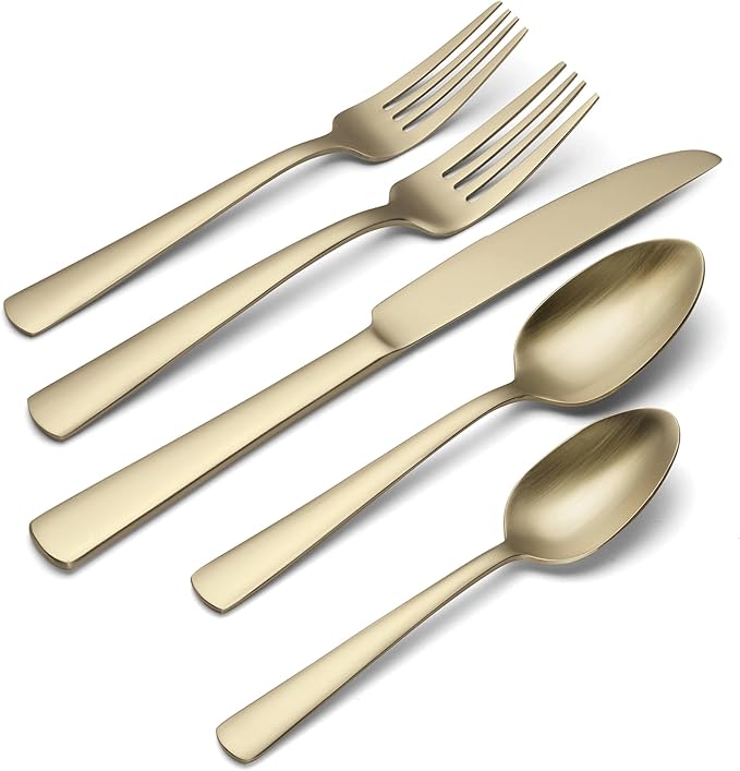 Oneida Silverware Set For 4, Aptitude Champagne Satin 20-Piece Flatware Set, Service For 4, 18/0 Stainless Steel Silverware Set, Dishwasher Safe, Knives Spoons and Forks Set, (Champagne, 20 Piece)