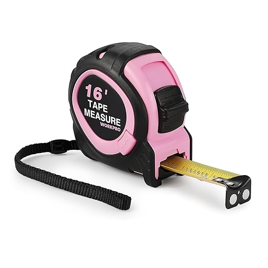 WORKPRO 16-FT Tape Measure with Fractions, 3 Brakes Retractable Measuring Tape, Compact Measurement Tape with Magnetic Hook, Nylon Coating Blade Accuracy 1/32”, Pink