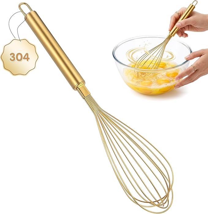 MAGICLULU Stainless Steel Whisk, 13 Inch Gold Wire Egg Beater, Thicken Wire Hand Mixer for Whisking Blending Baking Cooking, Kitchen Utensils Gadgets for Cream Batter Sauce