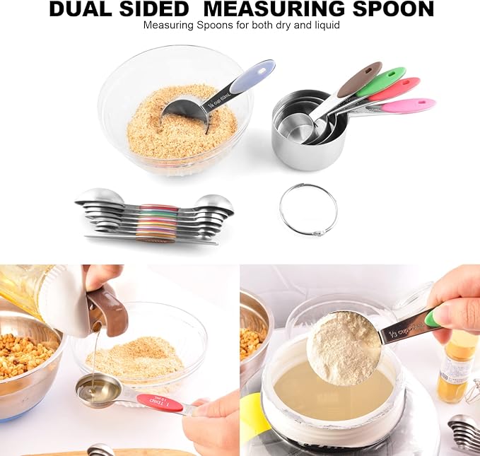EDELIN Measuring Cups and Magnetic Measuring Spoons Set, Stainless Steel 5 Cups and 7 Spoons (Multi-colour)