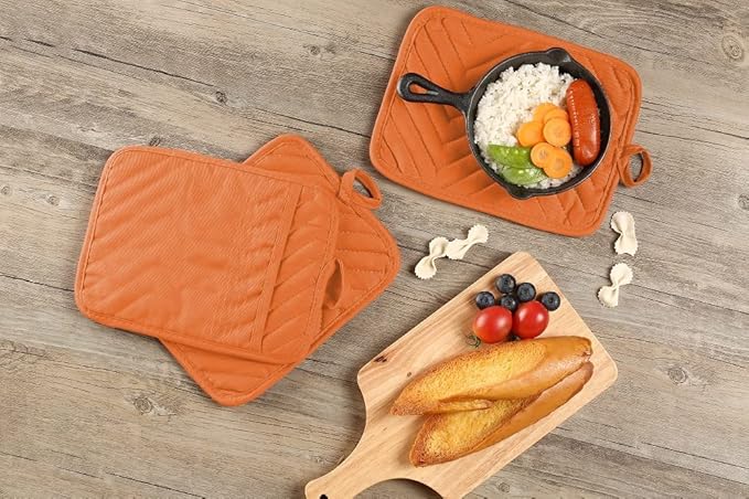 Oven Pot Holder with Pocket Cotton Heat Resistant Coaster Potholder Kitchen Hot Pad Oven Mitts for Cooking Square 7"x9"Set of 5 (Orange)