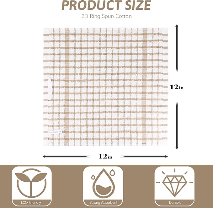 Nialnant 8 Pack Dish Cloths,100% Cotton Soft Absorbent Cleaning Rags,Quick Drying Dish Towels for Kitchen,Washing Dishes-Little Yellow Plaid,12 x 12 in