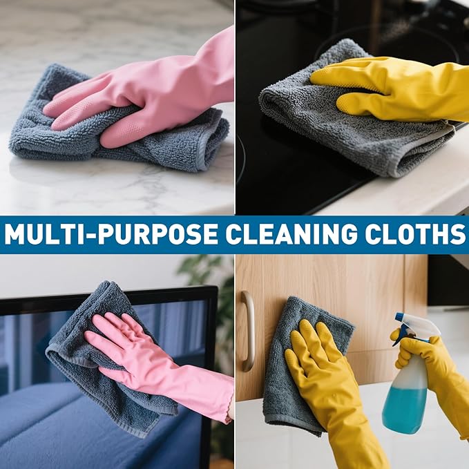 TEAWOO Microfiber Cleaning Cloths Bulk Pack-15 Pack, Microfiber Towels Bulk, Towels for Cars, Cleaning Rags Gray (12x12 inches)