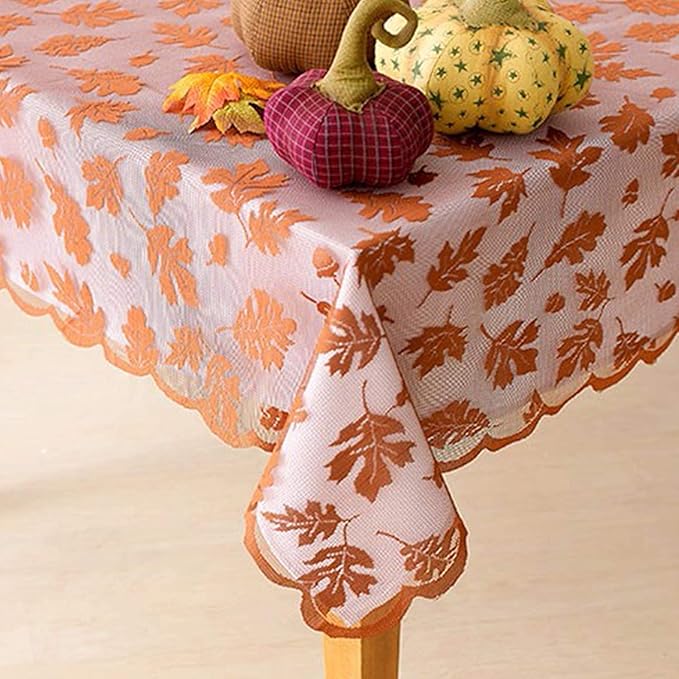 Thanksgiving Tablecloth Maples Leaves Brown Rectangle Lace Table Cover Thanksgiving Decorations Fall Table Linen Perfect for Harvest Festival Party Dinner Tables Toppers Everyday Use