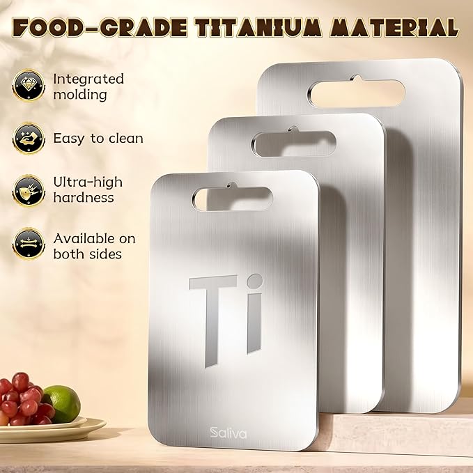 Saliva Titanium Cutting Boards for Kitchen, Cutting Board Double Sided Food Grade, Dishwasher Safe, No Blunt Knife, Chopping Boards with Handle for Meat, Fruit & Vegetable (15x11in)
