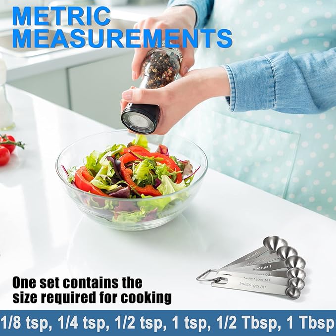 Measuring Spoons, Premium Heavy Duty Stainless Steel Measuring Spoons Cups Set, Small Tablespoon with Metric and US Measurements, Set of 6 for Measuring Dry and Liquid Ingredients